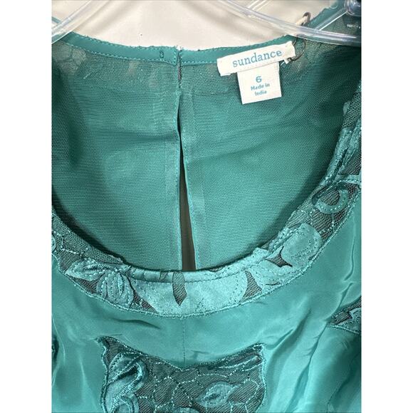 Sundance Slip Dress 6 Teal Green Lace Cut Out Detail Slit Ruffle Cocktail Formal - Picture 8 of 13